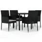 Preview: 5-tlg. Garten-Essgruppe mit Kissen Schwarz Poly Rattan