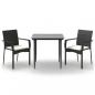 Preview: 3-tlg. Garten-Essgruppe mit Kissen Schwarz Poly Rattan