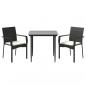 Preview: 3-tlg. Garten-Essgruppe mit Kissen Schwarz Poly Rattan