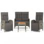 Preview: 4-tlg. Garten-Essgruppe mit Kissen Grau Poly Rattan