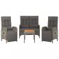 Preview: 4-tlg. Garten-Essgruppe mit Kissen Grau Poly Rattan