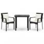 Preview: 3-tlg. Garten-Essgruppe mit Kissen Schwarz Poly Rattan