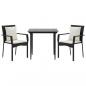 Preview: 3-tlg. Garten-Essgruppe mit Kissen Schwarz Poly Rattan