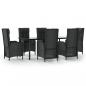 Preview: 7-tlg. Garten-Essgruppe mit Kissen Schwarz Poly Rattan