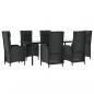 Preview: 7-tlg. Garten-Essgruppe mit Kissen Schwarz Poly Rattan