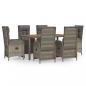 Preview: 7-tlg. Garten-Essgruppe mit Kissen Grau Poly Rattan