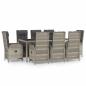 Preview: 9-tlg. Garten-Essgruppe mit Kissen Grau Poly Rattan