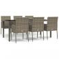 Preview: 7-tlg. Garten-Essgruppe mit Kissen Grau Poly Rattan