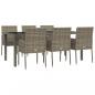 Preview: 7-tlg. Garten-Essgruppe mit Kissen Grau Poly Rattan