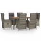 Preview: 7-tlg. Garten-Essgruppe mit Kissen Grau Poly Rattan