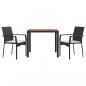 Preview: 3-tlg. Garten-Essgruppe mit Kissen Schwarz Poly Rattan