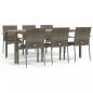 Preview: 7-tlg. Garten-Essgruppe mit Kissen Grau Poly Rattan