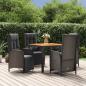 Preview: ARDEBO.de - 5-tlg. Garten-Essgruppe mit Kissen Schwarz Poly Rattan