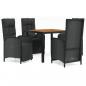 Preview: 5-tlg. Garten-Essgruppe mit Kissen Schwarz Poly Rattan