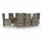 Preview: 9-tlg. Garten-Essgruppe mit Kissen Grau Poly Rattan