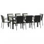 Preview: 9-tlg. Garten-Essgruppe mit Kissen Schwarz Poly Rattan