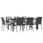 Preview: 9-tlg. Garten-Essgruppe mit Kissen Schwarz Poly Rattan