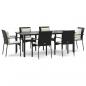 Preview: 7-tlg. Garten-Essgruppe mit Kissen Schwarz Poly Rattan