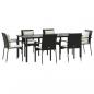 Preview: 7-tlg. Garten-Essgruppe mit Kissen Schwarz Poly Rattan