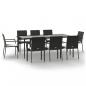 Preview: 9-tlg. Garten-Essgruppe mit Kissen Schwarz Poly Rattan
