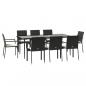 Preview: 9-tlg. Garten-Essgruppe mit Kissen Schwarz Poly Rattan