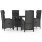 Preview: 5-tlg. Garten-Essgruppe mit Kissen Schwarz Poly Rattan
