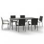 Preview: 7-tlg. Garten-Essgruppe mit Kissen Schwarz Poly Rattan