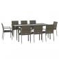 Preview: 9-tlg. Garten-Essgruppe mit Kissen Schwarz und Grau Poly Rattan