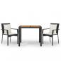 Preview: 3-tlg. Garten-Essgruppe mit Kissen Schwarz Poly Rattan