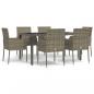 Preview: 7-tlg. Garten-Essgruppe mit Kissen Grau Poly Rattan