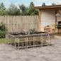 Preview: ARDEBO.de - 11-tlg. Garten-Essgruppe mit Kissen Beigemischung Poly Rattan