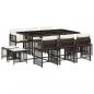 Preview: 11-tlg. Garten-Essgruppe mit Kissen Braun Poly Rattan