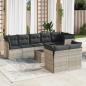 Preview: ARDEBO.de - 9-tlg. Garten-Sofagarnitur mit Kissen Hellgrau Poly Rattan