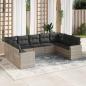 Preview: ARDEBO.de - 9-tlg. Garten-Sofagarnitur mit Kissen Hellgrau Poly Rattan