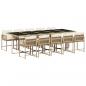 Preview: 11-tlg. Garten-Essgruppe mit Kissen Beige Poly Rattan