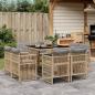 Preview: ARDEBO.de - 9-tlg. Garten-Essgruppe mit Kissen Beigemischung Poly Rattan