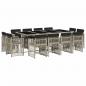 Preview: 13-tlg. Garten-Essgruppe mit Kissen Hellgrau Poly Rattan