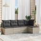 Preview: ARDEBO.de - 5-tlg. Garten-Sofagarnitur mit Kissen Hellgrau Poly Rattan