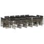 Preview: 15-tlg. Garten-Essgruppe mit Kissen Grau Poly Rattan