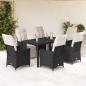 Preview: ARDEBO.de - 7-tlg. Garten-Essgruppe mit Kissen Schwarz Poly Rattan