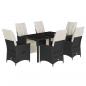 Preview: 7-tlg. Garten-Essgruppe mit Kissen Schwarz Poly Rattan