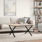 Preview: Couchtisch X-Gestell 80x80x45cm Massivholz Kiefer und Gusseisen