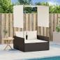 Preview: ARDEBO.de - Doppel-Sonnenliege mit Dach und Vorhängen Braun Poly Rattan