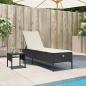 Preview: ARDEBO.de - Sonnenliege mit Tisch und Auflage Schwarz Poly-Rattan