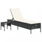 Preview: Sonnenliege mit Tisch und Auflage Schwarz Poly-Rattan