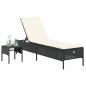 Preview: Sonnenliege mit Tisch und Auflage Schwarz Poly-Rattan
