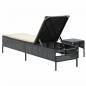 Preview: Sonnenliege mit Tisch und Auflage Schwarz Poly-Rattan