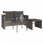 Preview: 3-tlg. Garten-Sofagarnitur mit Kissen Grau Poly Rattan