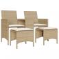 Preview: Gartensofa 2-Sitzer mit Tisch und Hockern Beige Poly Rattan