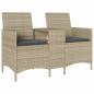 Preview: Gartensofa 2-Sitzer mit Tisch und Kissen Hellgrau Poly Rattan